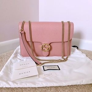 Gucci Leather Interlocking GG Marmont Crossbody Purse Pink